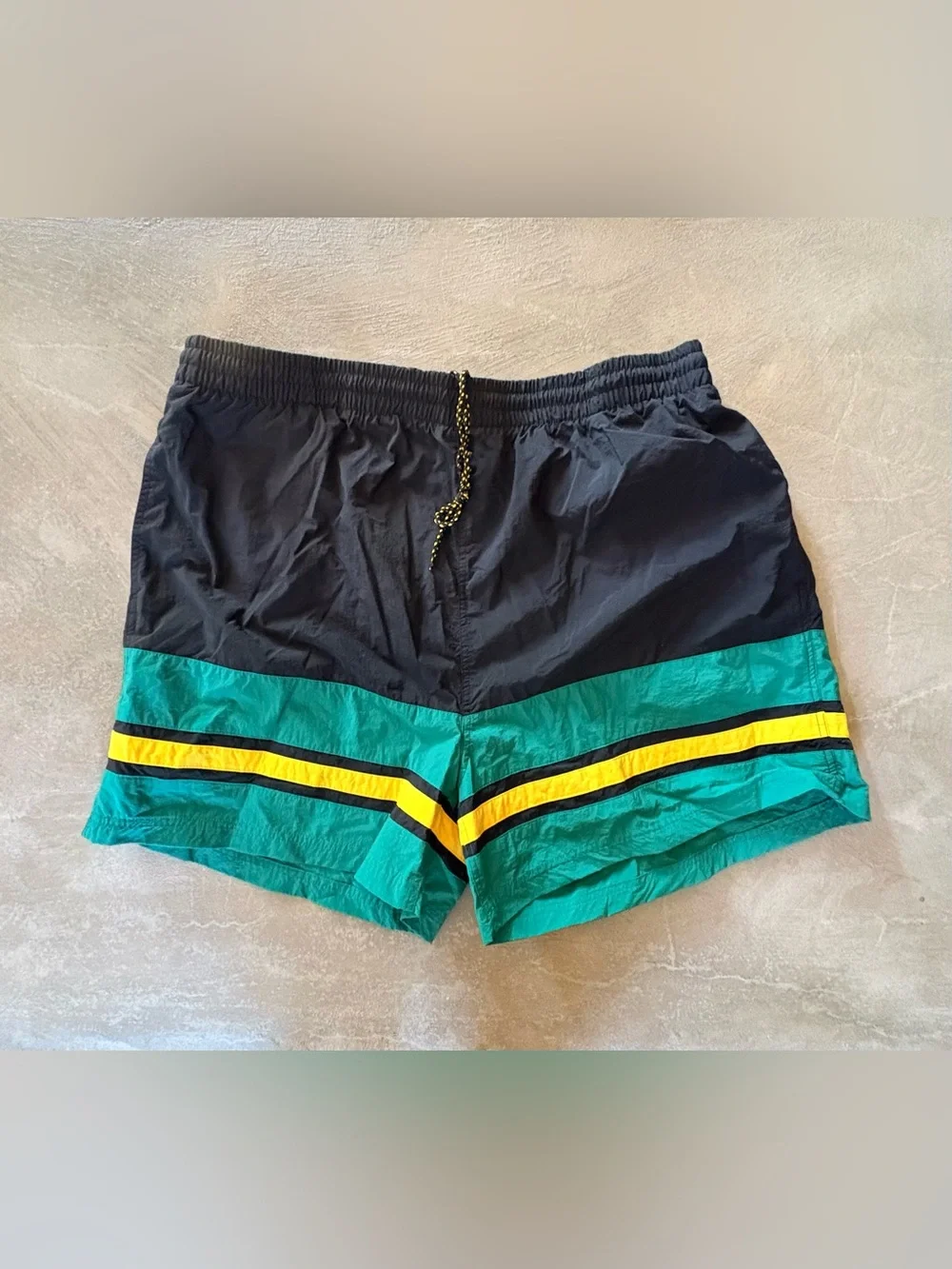 HB vintage-style Pierre Cardin color block swim shorts chevron stripe design. 2X